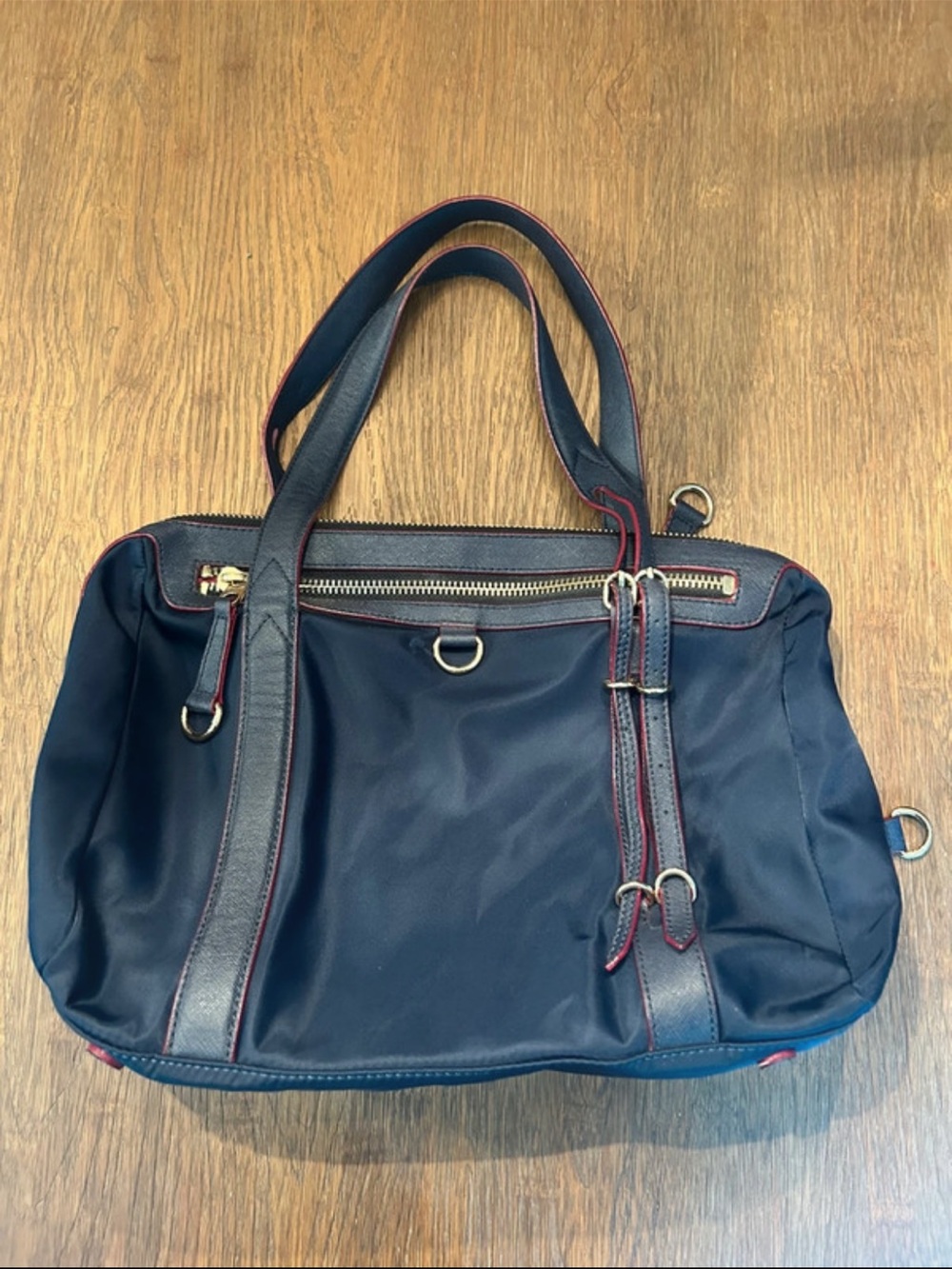 MZ Wallace New York Navy Blue Shoulder Bag Purse Red Trim Y2K Rare